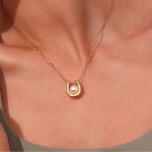 Gold and White Minimalist Horseshoe Necklace